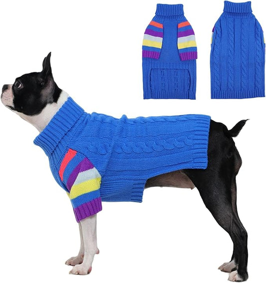 Dog Cold Sweater, Dog Sweaters Winter for Medium Dogs Girl Male, Turtleneck Warm Dogs Sweater Long Sleeve, Stretchy Christmas Doggie Sweaters Outdoor, Pet Knitwear Frenchie, Schnauzer (Blue M)