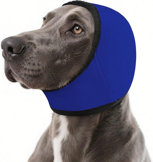 SUNFURA Dog Calming Hoodie - Anxiety Relief Quiet Ears for Dogs, Dog Ear Muffs Cover Noise Protection, No Shake Head Wraps Hematoma for Grooming, Force Drying, Bath, Blue S