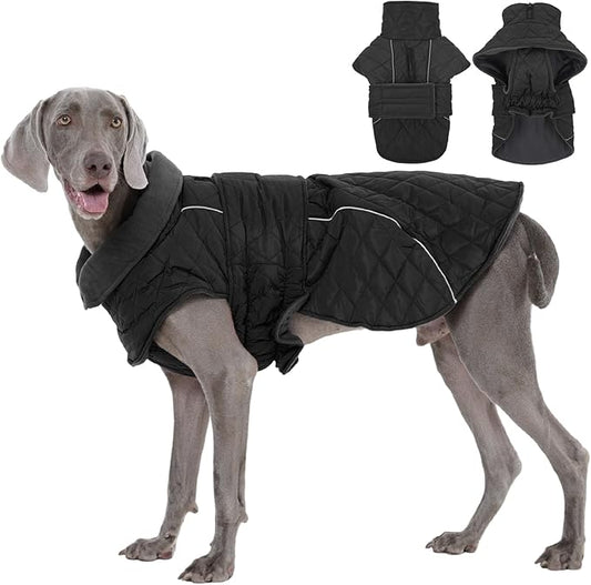 Kuoser Super-Warm Fleece Dog Jacket, Christmas Dog Coat Quilted Thermal Turtleneck Puppy Snowsuit, Windproof & Reflective Pet Winter Clothes for Large Dogs, Dark Grey 2XL