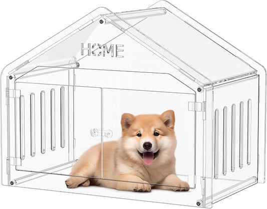 Acrylic Dog House Indoor.Clear Dog Crate for Small Dogs, Modern Indoor Dog Kennel for Most Small Dog Cat Pet (Clear, 15.7 * 21.5 * 27 inch)