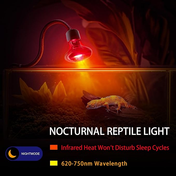 Reptile Heat Lamp, 100W Heat Lamp for Lizard & Reptile Night Heat Bulb - 2-Pack Infrared Light Bulb with Voltage Protection (110-130V, No UVB, E26/E27 Base)
