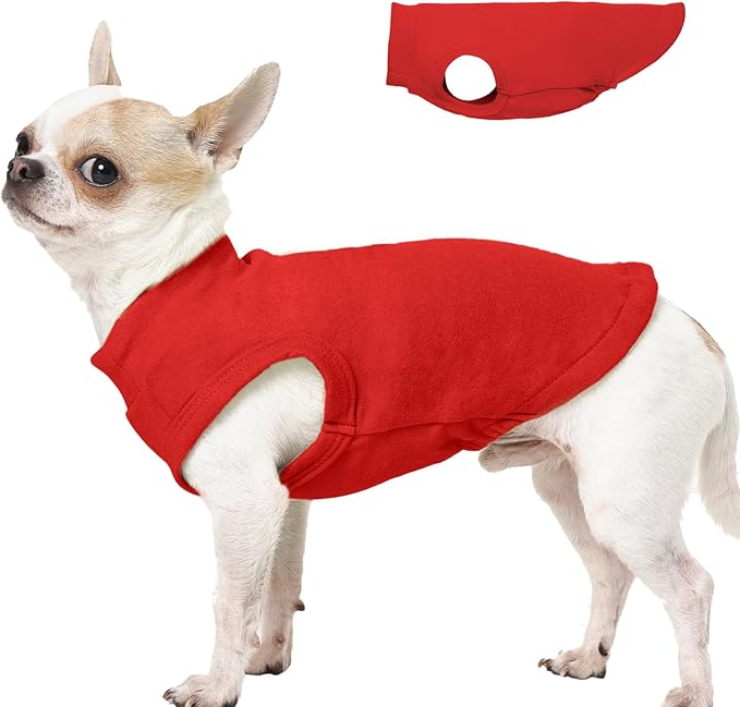 Dog Sweater Fleece Vest - Red, XS - Stretchable Sleeveless | Warm Lightweight Sweatershirt, Pullover Design for Puppy,Chihuahua Clothes,Cold Weather Outdoor Walking