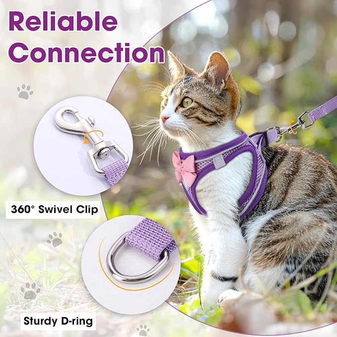 Cat Vest Harness and Leash Set for Walking Escape Proof, Adjustable Kitten Harness Breathable Mesh with Reflective Strips Harness for Kitty Puppy Bunny Purple,M
