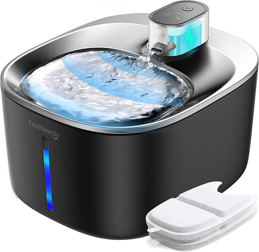 Wireless Cat Water Fountain Battery Operated, 4L/135 fl oz Pet Water Fountain for Cats and Dogs with Motion Sensor, Ultra Quiet Cat Drinking Fountain with 2 Filters (Black YPD-C004P)