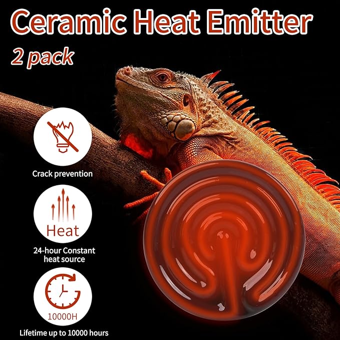 50W Ceramic Heat Emitter (2 Pack), Reptile Heat Lamp Bulbs, Ceramic Heater for Amphibian, Pet Brooder Coop, Chicken, Dog, Cat