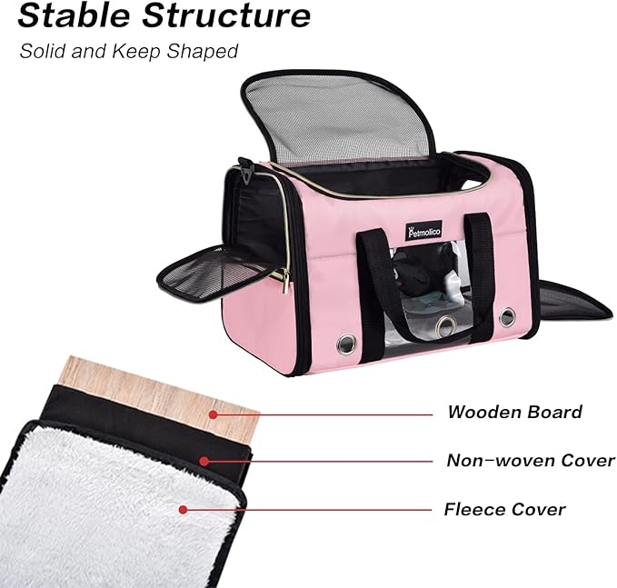 Petmolico Cat Carrier Soft-Sided Pet Bag for Small Medium Cats Puppies 16LBs - Airline Approved Pet Travel Carrier 3 Open Doors (Medium,Pink)