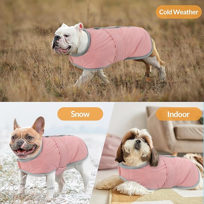 Queenmore Dog Winter Coat, Fleece Puffer Dog Down Vest, Cold Weather Pet Jacket for Dogs, Waterproof Reflective Reversible Dog Sweater Clothes for Small, Medium and Large Dogs (Light Pink, S)