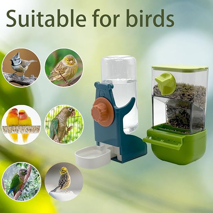 Automatic Bird Feeder for Cage, No Mess Automatic Bird Feeder Water Dispenser Set Acrylic Parrot Food Container Drinker Cage Accessories for Small Birds Canary Parakeet Finch Cockatiel Lovebirds