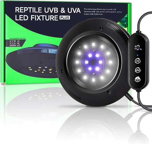 LED UVB Light for Reptiles, 8W UVA UVB Lamp – Timer Switch, Adjustable Brightness, Ferguson Zones 1-4, Energy-Efficient, UVI Lamp for Bearded Dragons, Chameleon, Lizard, Snake, Non-Heating Equipment