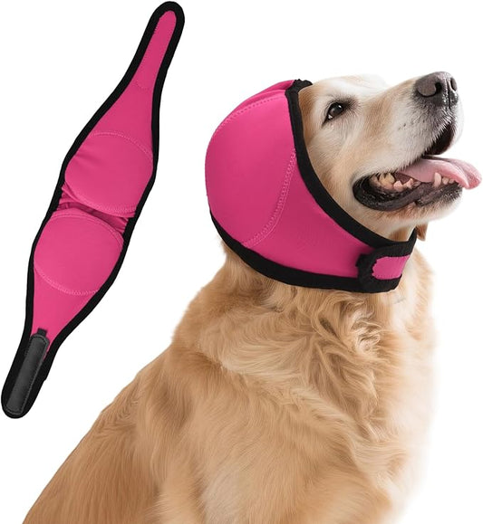 Dog Ear Covers for Bath, Dog Ear Muffs Noise Protection, Elastic Waterproof Ear Protector with Calming Hoodie Design for Fireworks, Vet Visits, Grooming (Rose, Small)