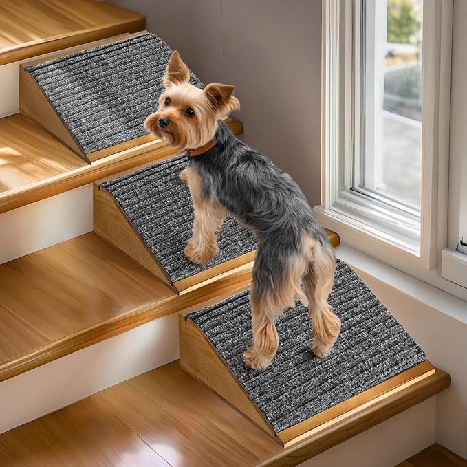 Dog Ramp for Stairs, Non-Slip Dog Stairs, Low-Angled Pet Ramps for Small Dogs and Cats, Medium Dogs, Step and Stair Assist for Injured and Older Pet, Walnut, 2 Pack