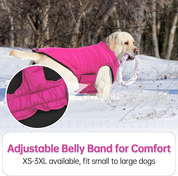 Lelepet Reversible Dog Jacket Lightweight Warm Dog Coat Padded Vest Windproof Cold Weather Coat Pet Sonwsuit with Hook & Loop Coats for Small Dogs, Non-Shedding, Easy on/Off, Chihuahua, Rose Red, XS