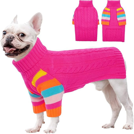 Dog Cold Sweater, Dog Sweaters Winter for Medium Dogs Girl Male, Turtleneck Warm Dogs Sweater Long Sleeve, Stretchy Christmas Doggie Sweaters Outdoor,Pet Knitwear Frenchie,Schnauzer(Rosered M)