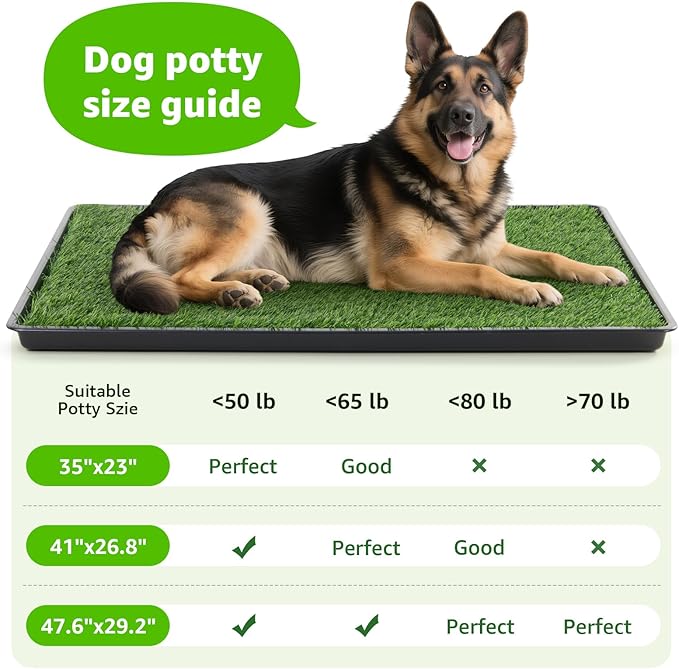 LOOBANI 41x27in Large Dog Litter Box: Dog Grass Pad with Tray with 2×Artificial Grass Pads + 1×Drainage Grate - Quickly Absorbent Portable Patio Potty for Balcony Apartment Indoor Outdoor Use
