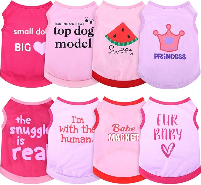 Reginary 8 Pieces Pet Shirts Summer Printed Puppy Dog Shirt Soft Pullover Cute Dog Sweatshirts Puppy Girl Female Clothes Outfits Small Doggie Cats(Cute Pattern,Size L)