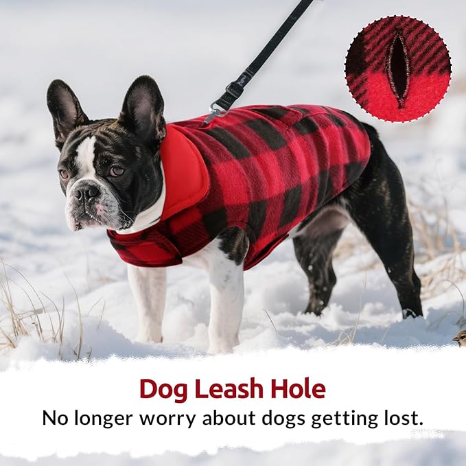 ASENKU Dog Winter Coat, Fleece Doggie Jacket Plaid Reversible Vest Waterproof Windproof Cold Weather Clothes for Small Medium Large Dogs(Red, M)