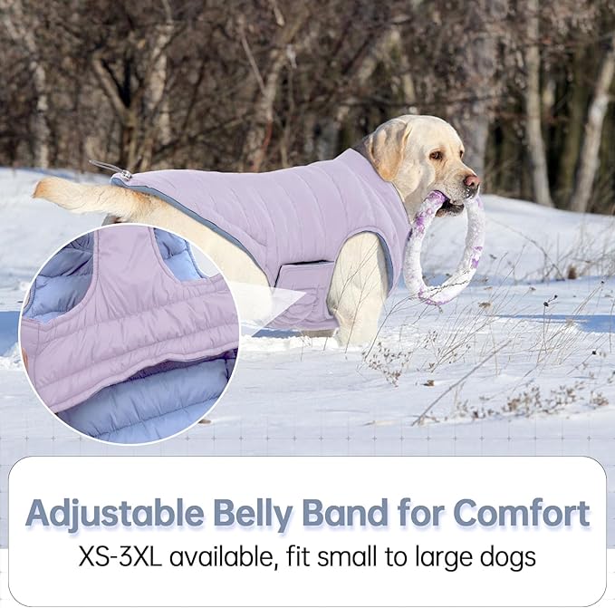 Lelepet Reversible Dog Coat Lightweight Dog Jacket Padded Winter Vest Windproof Cold Weather Coat Sonwsuit with Hook & Loop Coats for Small Dogs, Non-Shedding, Easy on/Off, Shih Tzu, Purple, S