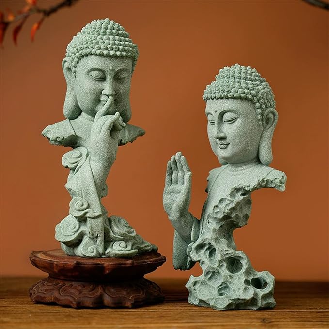 livelyfish Meditating Buddha Statue Zen Garden Statues Sandstone Thinker Buddha Sculpture Figurine for Fish Tank Aquarium Home Decorations, Gift (A)