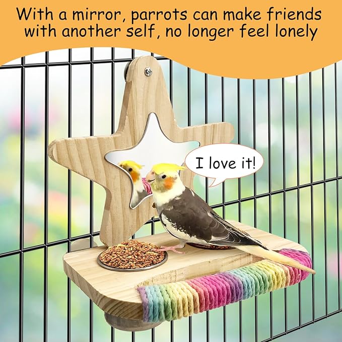 Tfwadmx Bird Parrot Wooden Feeding Cups Small Bird Feeding Dish Cups Stainless Steel Birds Bowls Food Water Bowls with Food Holder for Cockatiel Lovebirds Parakeet Finches