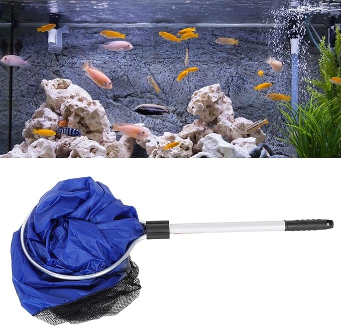 Aquarium Fish Net, Long Koi Tansfer Mesh Basket, Soft Mesh Net, Semipermeable Fishing Net with 20-inch Long Handle, Widely Use, 40CM, for Medium Large