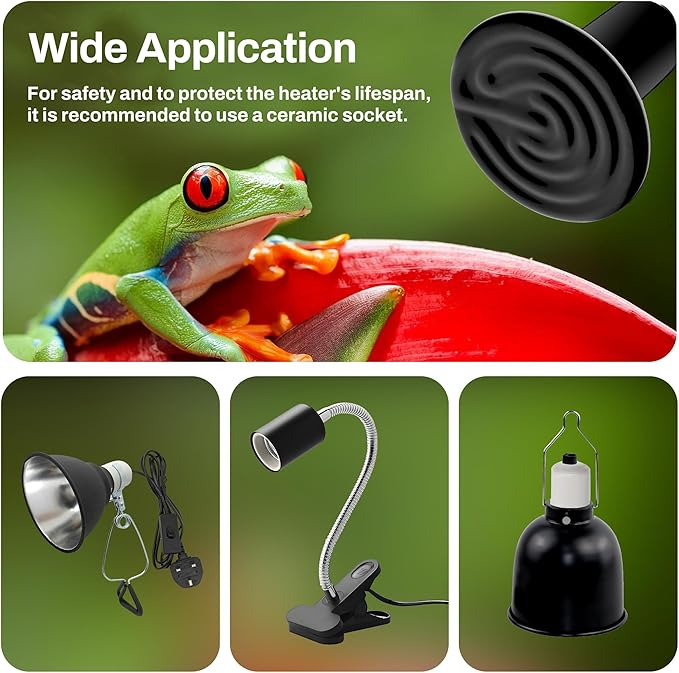 BN-LINK 150W Reptile Heat Lamp 2-Pack, Ceramic Heat Emitter Bulbs, No Light Heat Lamp for Reptiles, Chickens, Lizard, Turtle, Snake