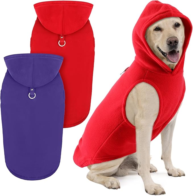 Abbylike 2 Pcs Dog Hoodies with Leash Hole and Pocket Dog Sweatshirt Fall Cold Winter Sleeveless Sweater with Hood Warm Cozy Pet Clothes for Medium Large Pets Puppy Boys Girls(Size L)
