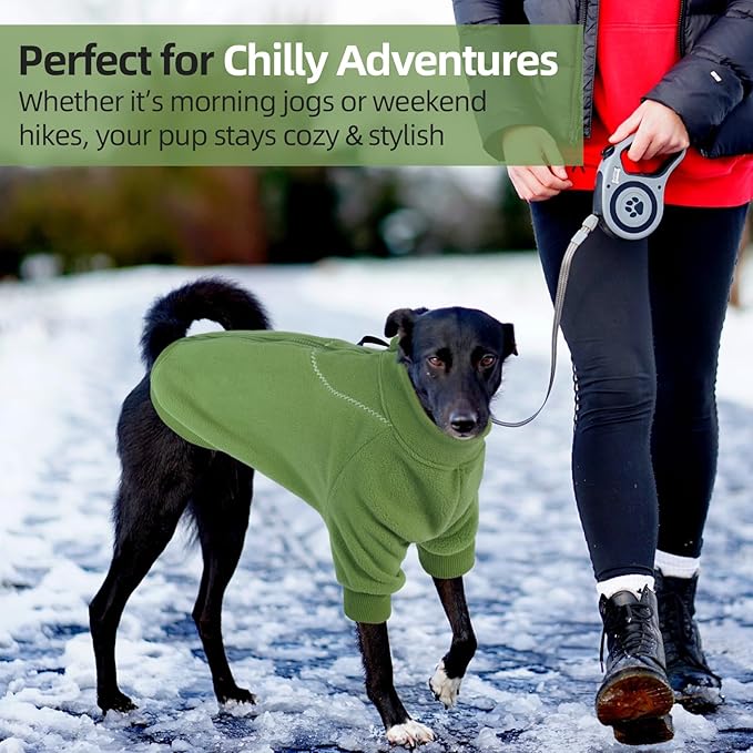 QBLEEV Dog Hoodie for Small Medium Large Dogs, Soft Fleece Pullover Dog Sweatshirt with Zipper, Winter Warm Hooded Sweatshirt Clothes for Daily Wear, Pet Cold Weather Clothing, Green, M