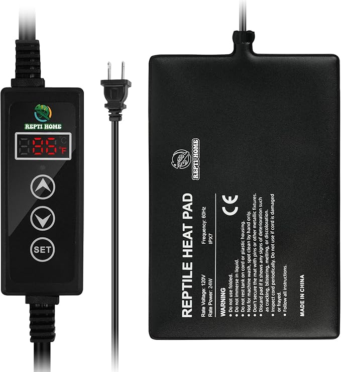 Reptile Heat Pad with Digital Thermostat, Under Tank Terrrarium Heat Mat 24W 8 * 18 Inch, Temperature Controller Heating Pad for Reptile, Turtles, Lizards, Snake, Hermit Crab, Frogs