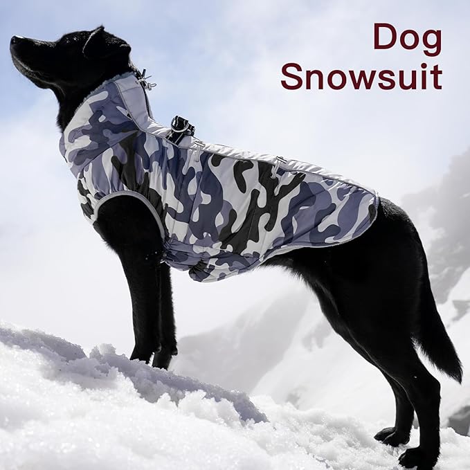 Dog Coat Winter Warm Dog Jackets for Large Dogs Reflective Snowsuit with Harness Fleece Dogs Snow Jacket Waterproof Pet Clothes for Cold Weather
