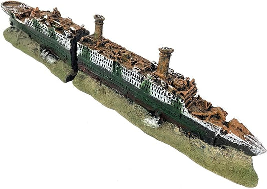 Aquarium Titanic Shipwreck Ornament - Decor Cave for Fish Tank, Sunken Ship Ornament, Aquarium Decoration - 14.2 Inches Long