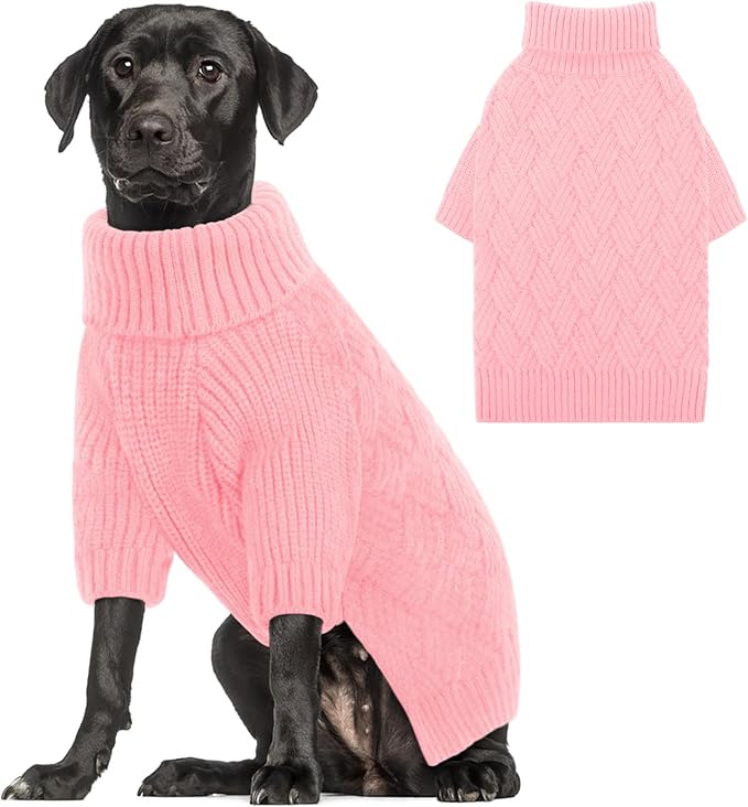 AOFITEE XL Dog Sweater, Dog Sweater Large Size Dogs, Large Dogs Sweaters for Female Male, Turtleneck Thick Warm Knitted Winter Fall Pet Sweatshirt Pullover, Solid Pet Christmas Sweaters (Pink, XL)
