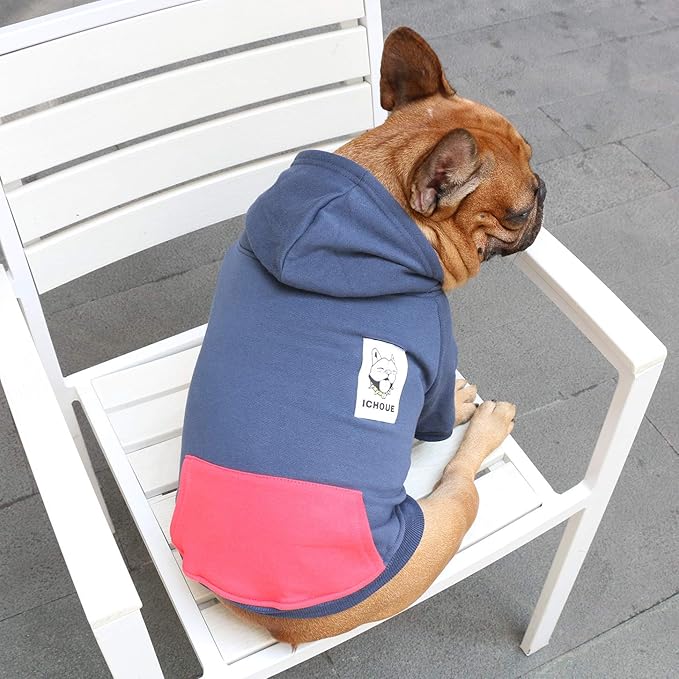 iChoue Pug Clothes Hoodies for Dogs Puppy French Bulldog Frenchie English Boston Terrier Bully Pitbull Sweatshirt Sweater Clothing Cold Weather Winter Coats - Navy/Small