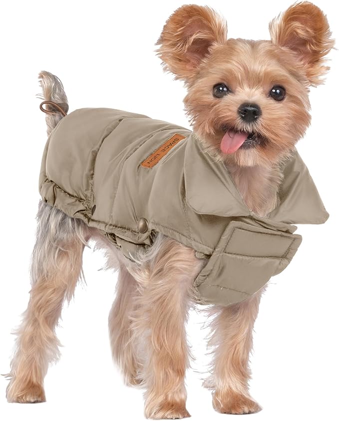 SPACE LION Puffer Jacket, Down Winter Coat, Durable Outdoor Coat for Cold and Windy Conditions, Waterproof, Windproof, Lightweight Jacket, Adjustable Fit for Small Dog(Khaki,S)