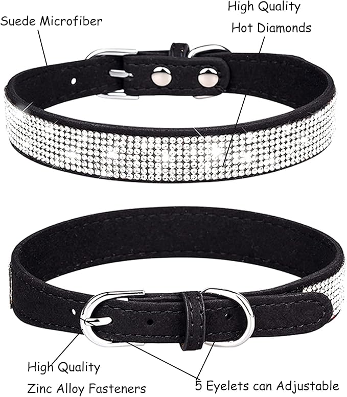 Cute Dog Collar with Bling Rhinestone, Fancy Crystal Diamond Glitter Pretty Jewel Soft Cat Collars for Small Medium Large Breed Dogs Girl Female Pet Puppy Kitten Terrier (S, Black)