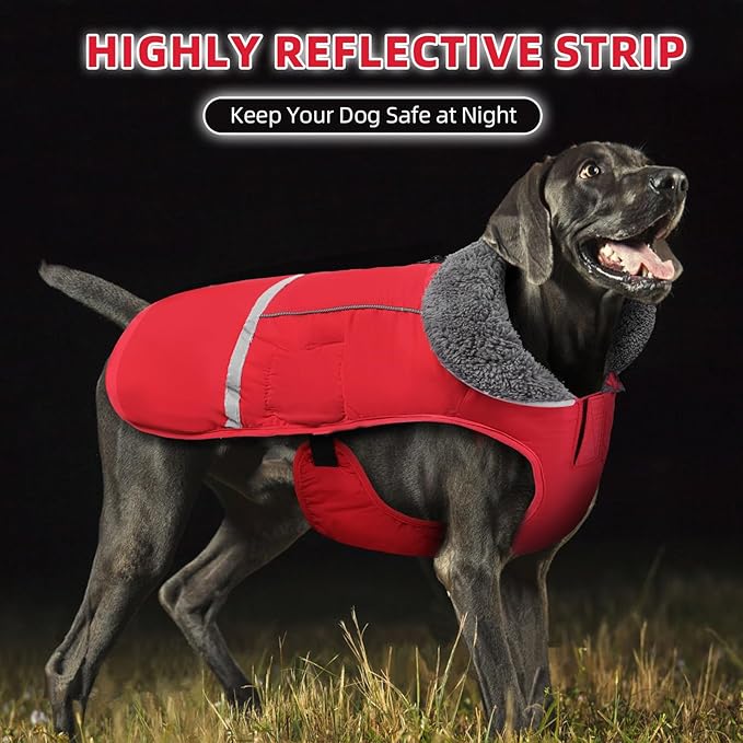 Doglay Dog Coat, Waterproof Dog Jacket Pet Winter Coat for Cold Weather with Thicken Furry Collar, Reflective Puppy Winter Jacket Warm Fleece Lining for Small Medium Large Pets