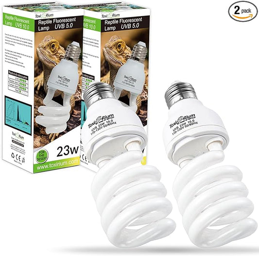 Reptile Lights 13 W UVA UVB 10.0 Energy Saving Reptile Heat Lamp UVB Bulb Spiral Compact Bulb Fit for Rainforest Type-2Pack Reptile/Snake/Lizard/Insect/Turtle/Tortoise