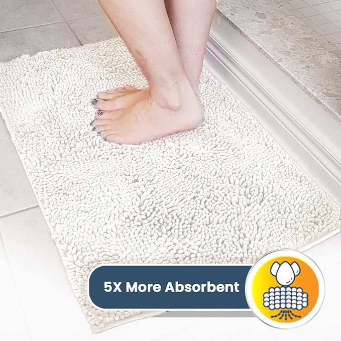 Muddy Mat® AS-SEEN-ON-TV Highly Absorbent Microfiber Door Mat and Pet Rug, Non Slip Thick Washable Area and Bath Mat Soft Chenille for Kitchen Bathroom Bedroom Indoor and Outdoor - White 24" x 72"