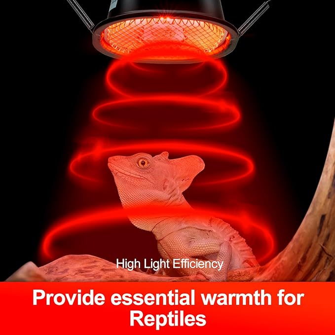 G9 Reptile Infrared Heat Lamp, Terrarium Heating Lamp Fixture with 50W UVA Low Profile Night Red Bulb | Safety Mesh, Tank Hood Basking Spot Light for Bearded Dragons Turtles Lizards Geckos