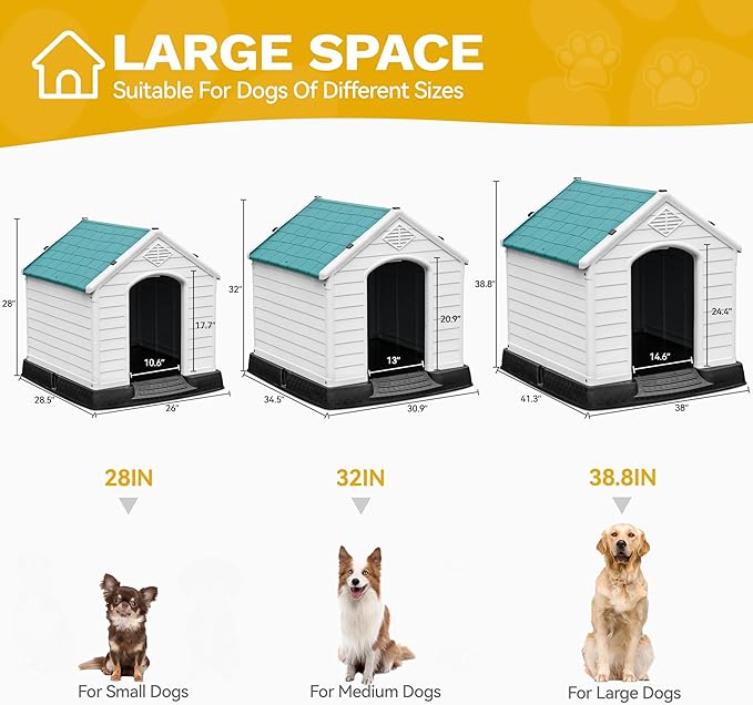 DWVO Robust Weatherproof Dog House, Indoor & Outdoor Safe Haven for Small to Medium Dogs, Easy Assembly & Cleaning (28.5''L*26''W*28''H, Blue)