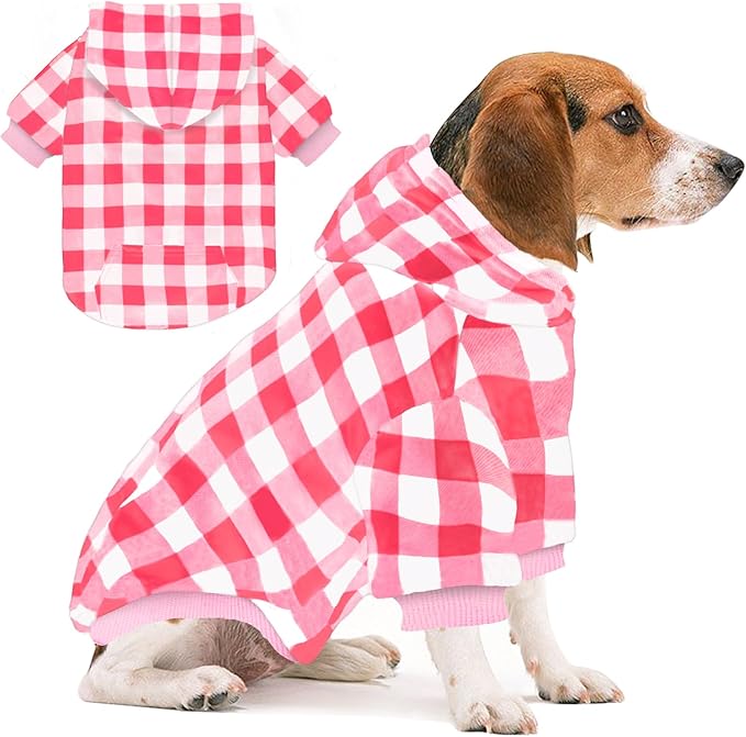 GreenJoy Plaid Dog Sweaters Hoodies Sweatshirts for Dogs Cats, Warm and Soft Cold Weater Coats for Christmas (Pink, Medium)