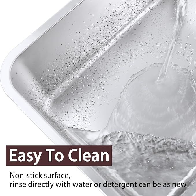 Stainless Steel Cat Litter Box for Adult Cats or Kitty/Kitten 19.5"x13.6"x6" Rust-Proof, High Side, Non Stick, No Smell, Easy to Clean Metal Cat Litter Box