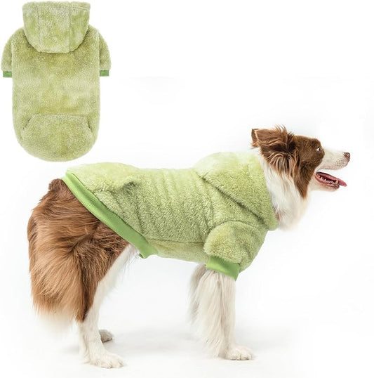SCENEREAL Fuzzy Sweater/Hoodie for Medium Large Dogs, Fleece Warm Sweatshirt With Pocket, Big Girl Boy Clothes for Winter/Fall, Designer Cute Male/Female Outfit With Leash Hole