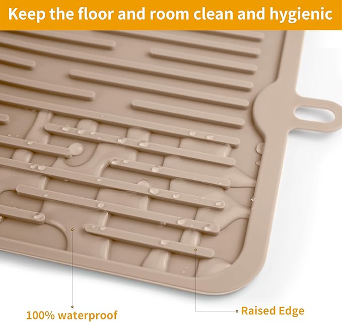 Ptlom Pet Placemat for Dog and Cat, Anti-Slip Waterproof Dogs Feeding Mat Prevent Food and Water Overflow, Bowl Mats Suitable for Medium and Small Pets, Taupe, Silicone