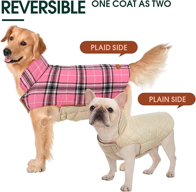 Kuoser Warm Dog Coat, Waterproof Dog Coats for X-Small Dogs, Adjustable Durable Doggie Winter Jacket Reversible Cozy Puppy Cold Weather Apparel from Small to Large Breed, Pink XS