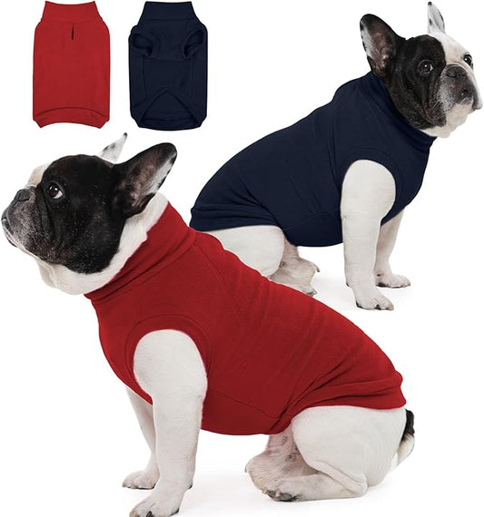 IECOii 2 Pack Dog Sweater Boy Girl - Soft, Dachshund Stretchy Fleece Sweaters with Leash Hole for Fall & Winter, Medium Dogs Coats Ideal for Home, Trips, and Walks (Size L, Blue & Red)