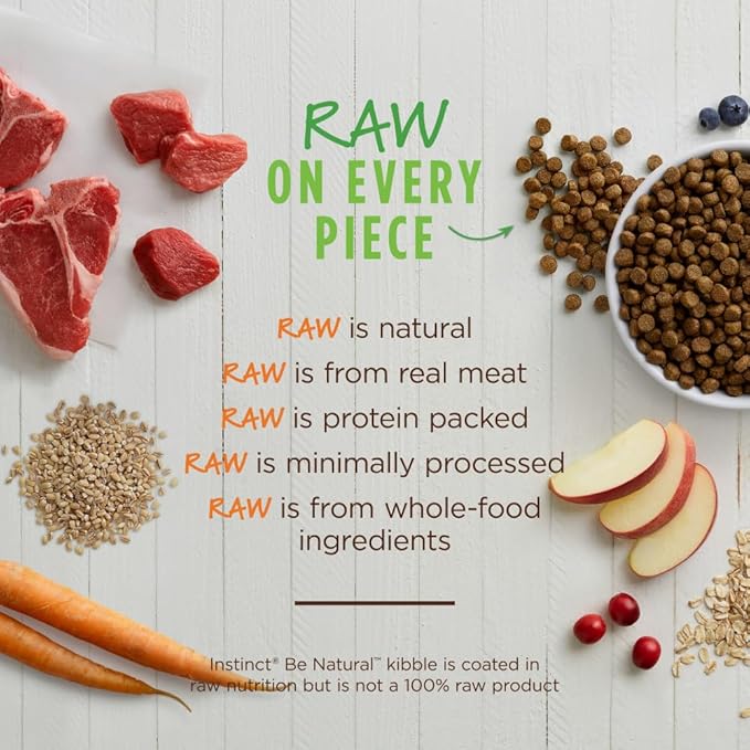 Instinct Be Natural, Natural Dry Dog Food, Raw Coated Kibble - Real Lamb & Oatmeal, 24 lb. Bag