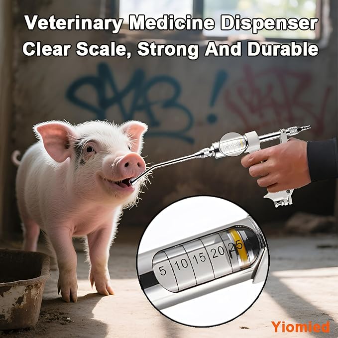 30ML Veterinary Metal Feeding Gun, Continuous Drench Gun Dosing Device Veterinary Adjustable Medicine Dispenser Husbandry Autonomous Feeding Tool, for Pig Cow, Sheep, Horse (White Color, 30ML+Kettle)