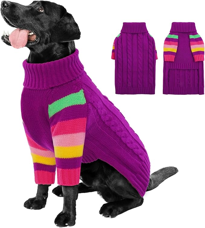 XXL Dog Sweaters Stretchy, Turtleneck Knit Sweater for Extra Large Dogs, Sweaters for Large Size Dogs, Warm Christmas Big Dog Sweater Golden Retriever, Labrador, Rottweiler (Purple XXL)