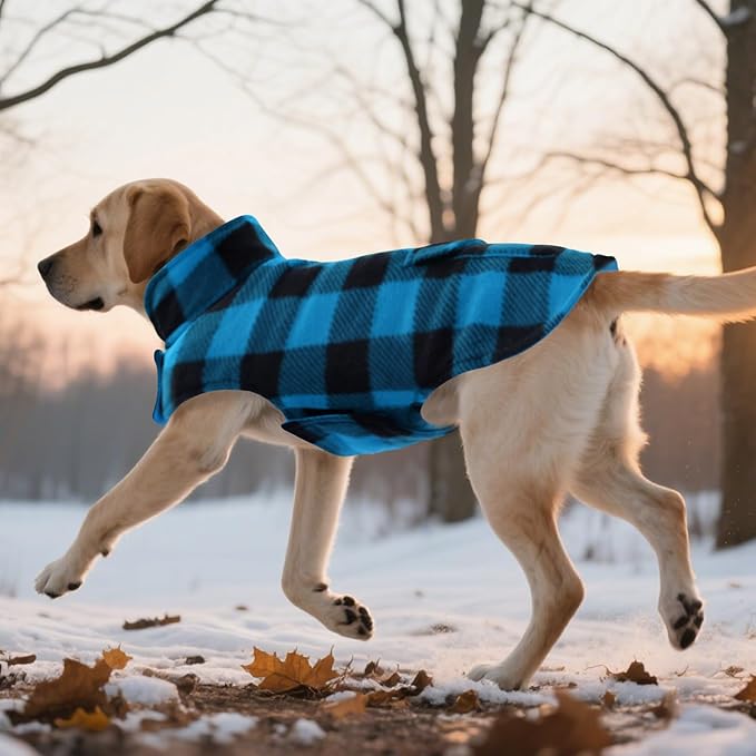 ASENKU Dog Winter Coat, Fleece Doggie Jacket Plaid Reversible Vest Waterproof Windproof Cold Weather Clothes for Small Medium Large Dogs (L, Blue)