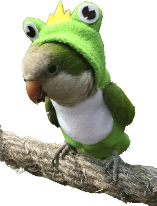 Bird Costume Diaper Flight Suit Frog Shape Hoodie Clothes Cosplay Photo Prop for Parrots Parakeet Cockatiel Sun Conure, Small Animals Apparel (Green with Diaper, Small), (BPF1)